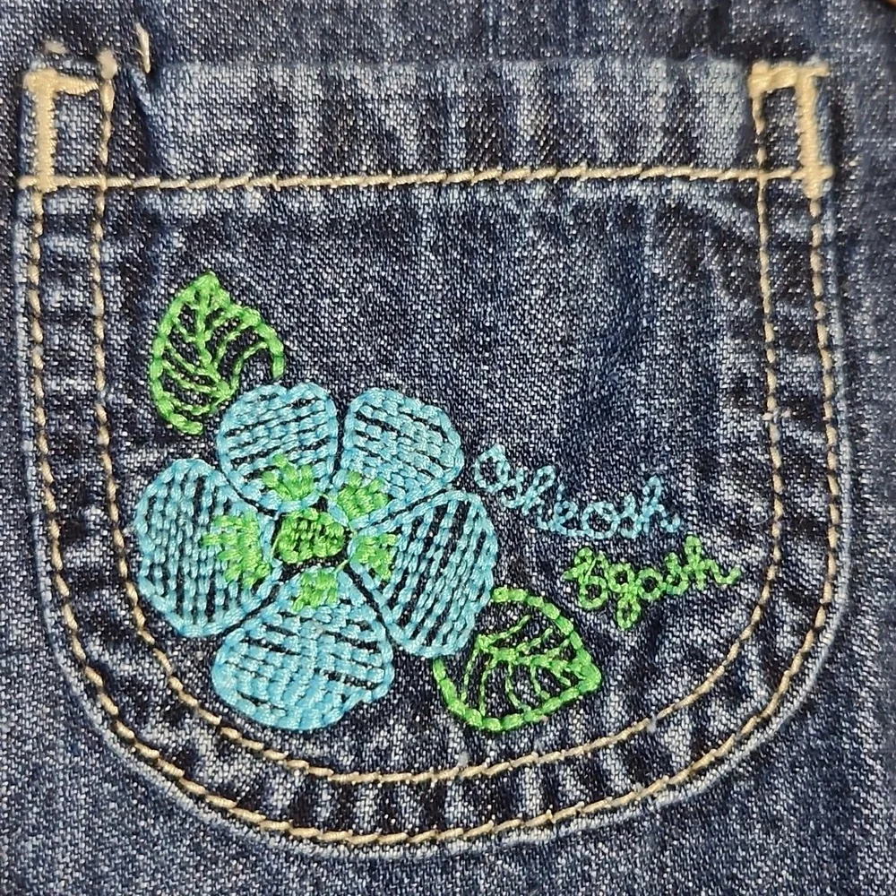 OSHKOSH Jean and  Green Floral Fabric Kids Overalls Dress 2T